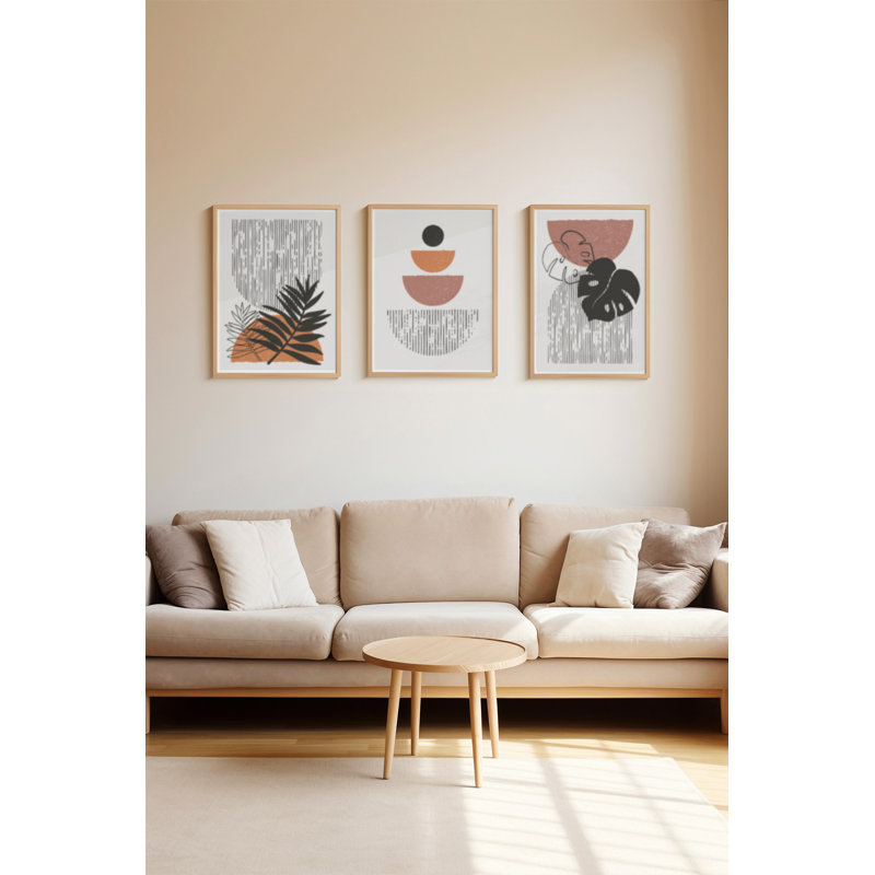 Ensemble de 3 peintures élégantes encadrées décoratives, 12,9 po x 18,9 po | Cadre 100% bois massif (épaisseur: 0,8 pouce), œuvre d'art 100% MDF | Impression numérique éclatante, parfaite pour la décoration de salon et de bureau
