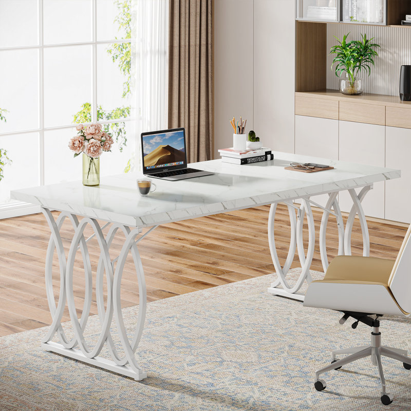 Metal Base Executive Desk, White