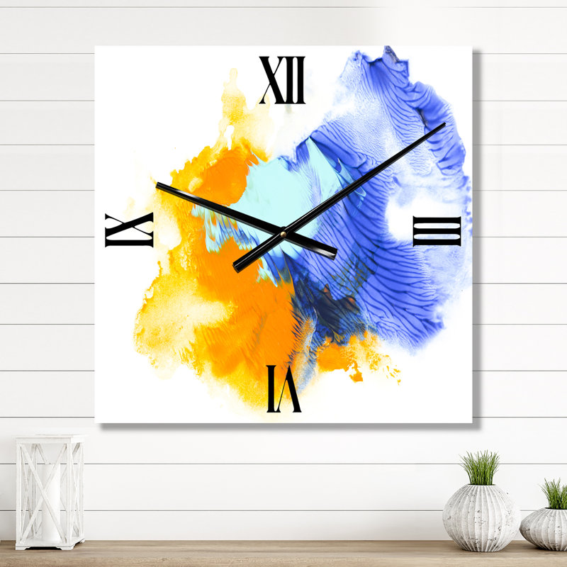 Abstrait bleu et orange nuages abstraits - horloge murale moderne, Grand
