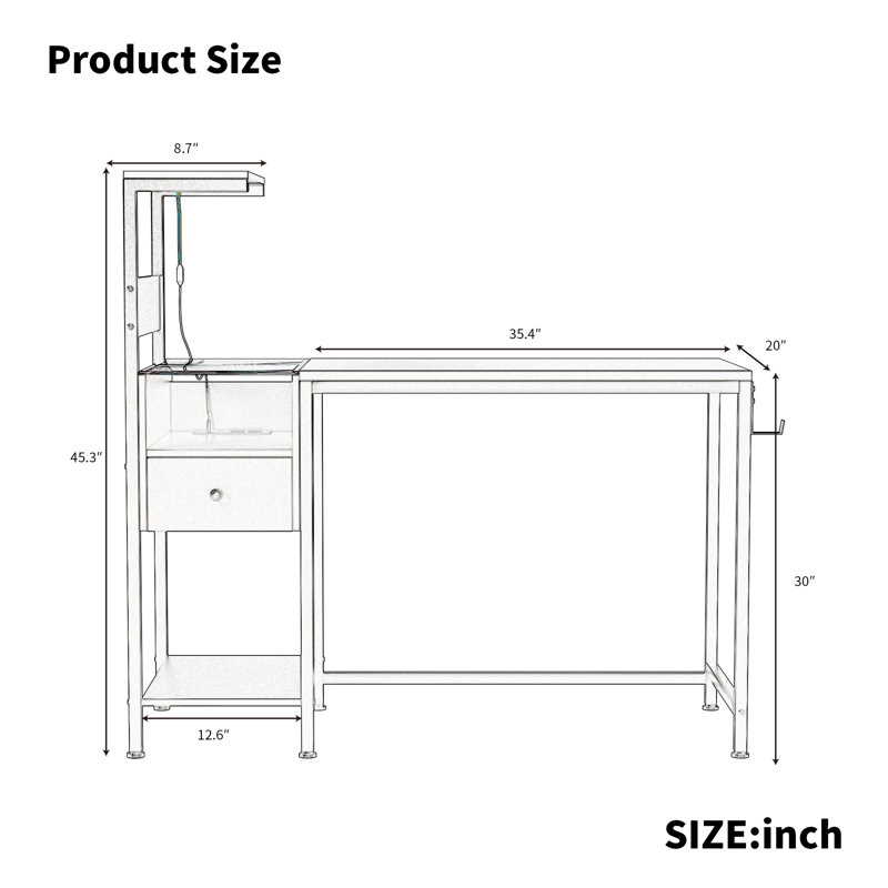 Computer Desk With Power Outlet & Storage Shelves, Study Writing Table With USB Ports Charging Station, PC Desk Workstation For Home Office