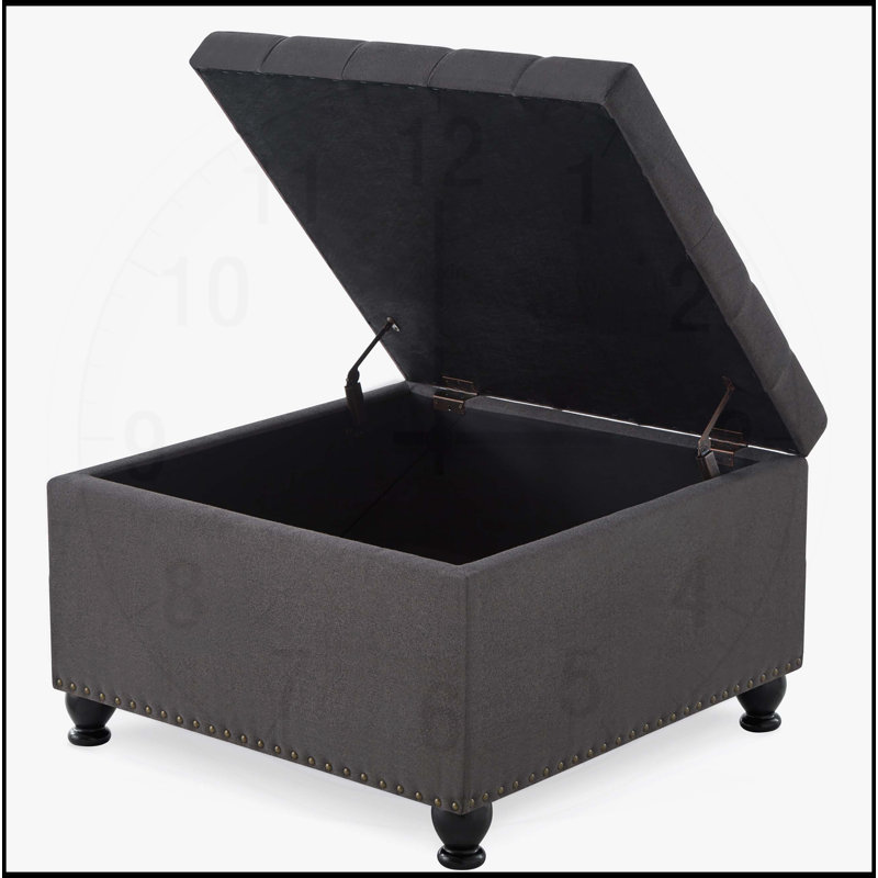 Grand repose-pieds de rangement carré avec pieds en bois, table basse capitonnée à boutons, parfait pour la vie moderne et rangement supplémentaire