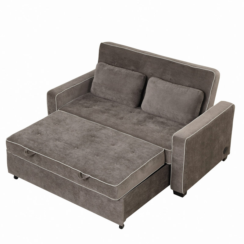 Lit tapissier de 61,4 po, canapé-lit escamotable avec deux coussins décoratifs, double port de chargement USB et dossier réglable pour l'espace de vie