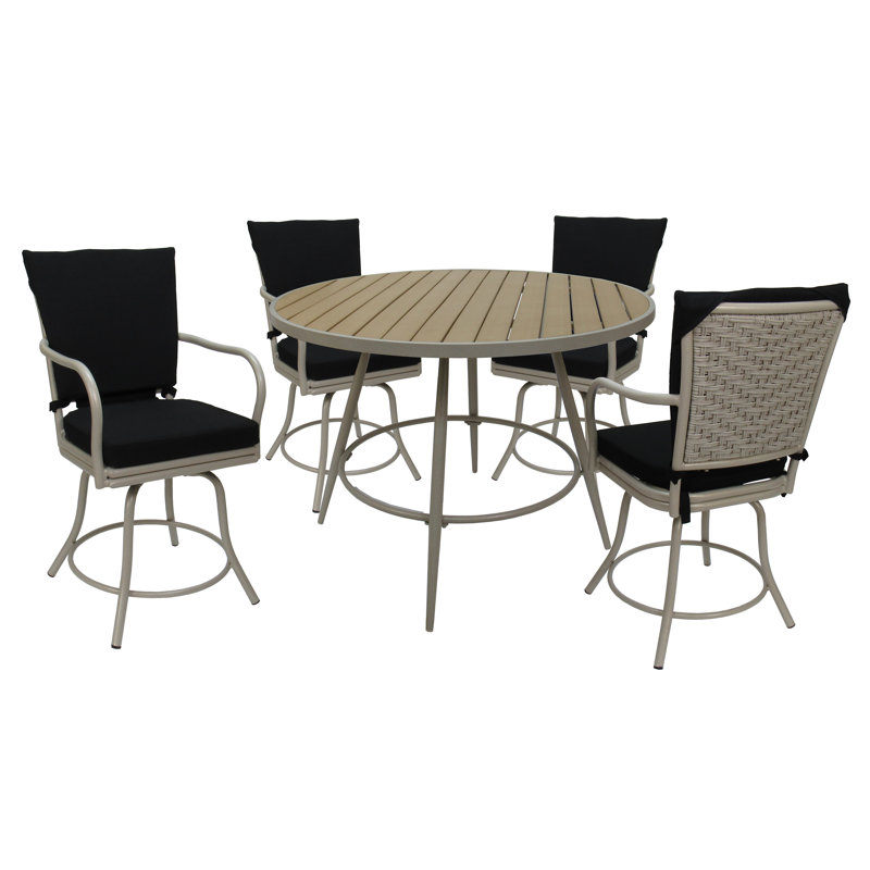 Ensemble repas pour 4 personnes Soter, Cadre beige / coussin noir