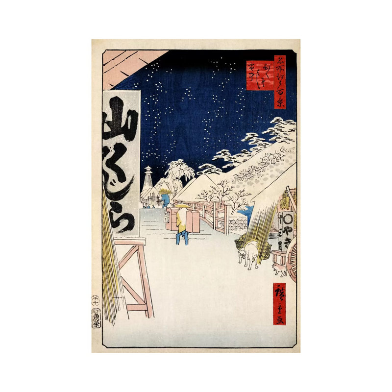 Bikunibashi Setchu (Bikuni Bridge In Snow) by Utagawa Hiroshige - Wrapped Canvas Painting, 20.32 cm H x 30.48 cm W