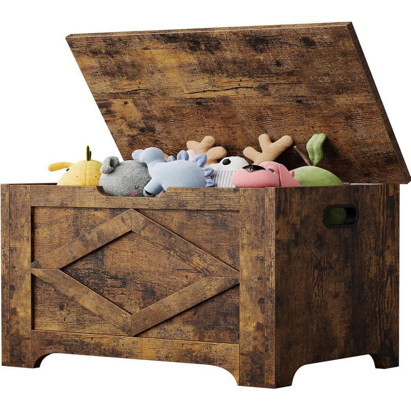 23.6" Wooden Storage Bench with Safety Hinge, Easy-to-Assemble Entryway Chest, Large Toy Organizer for Living Room or Bedroom
