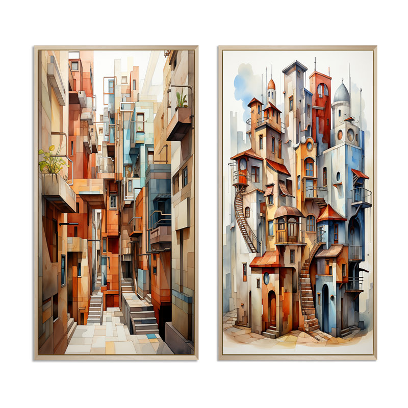 «Cubism Art Multidimensional», 2 pièces sur toile, Encadrement brun, H 20 po x l 24 po
