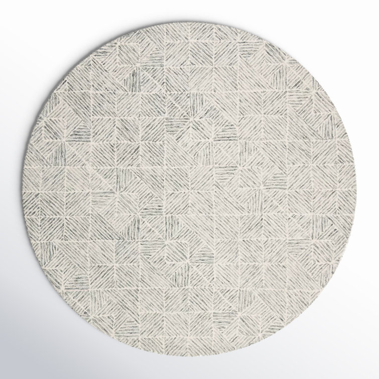 Linsly Geometric Handmade Tufted Wool/Cotton Light Green/Ivory Area Rug