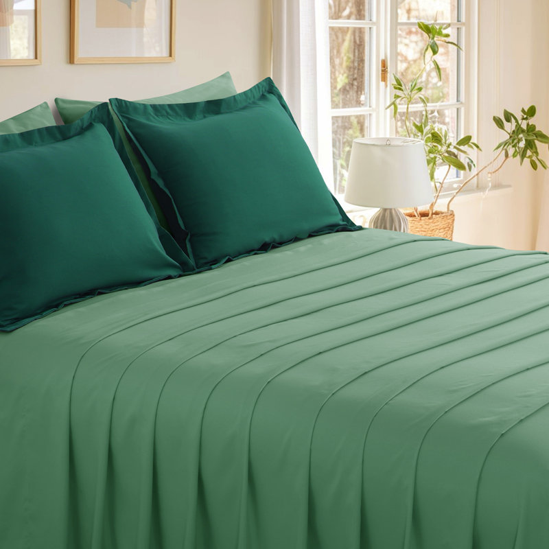 5/7 Piece Microfiber Bed-In-A-Bag Comforter Set , Dark Green/Sage Green, Full Comforter + 6 Additional Pieces