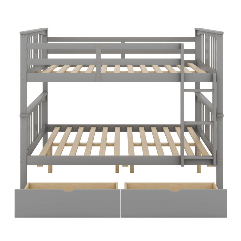 Lit superposé en bois avec tiroirs, lit superposé convertible avec échelles et deux tiroirs de rangement, cadre de lit détachable en bois massif avec échelles, double sur double