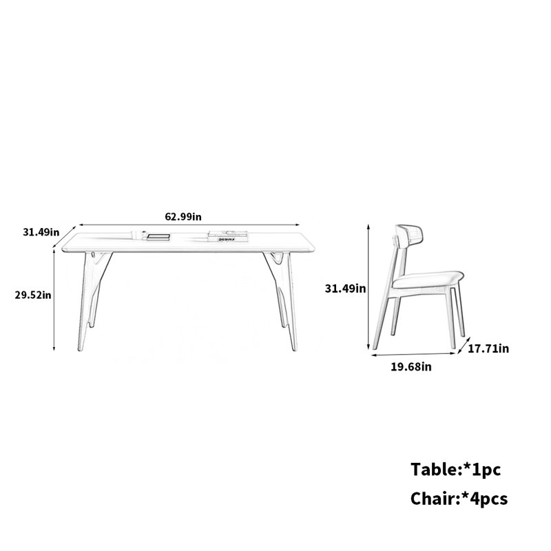 Ensemble de chaises de table en bois de frêne élégant, H 29,52 po x L 62,99 po x l 31,49 po