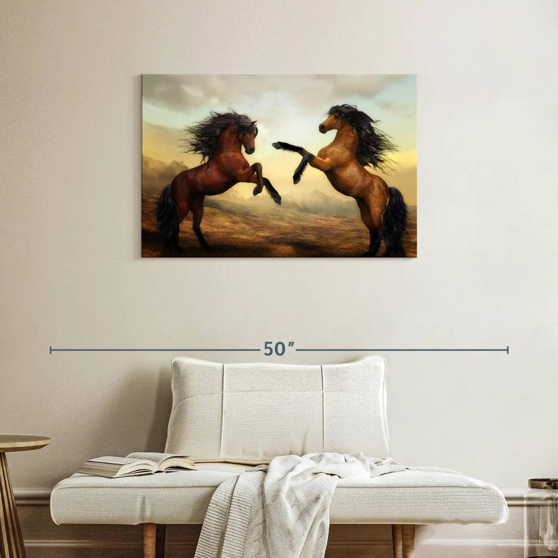 Brampt Fighting Brown Horses, 24" H x 36" W