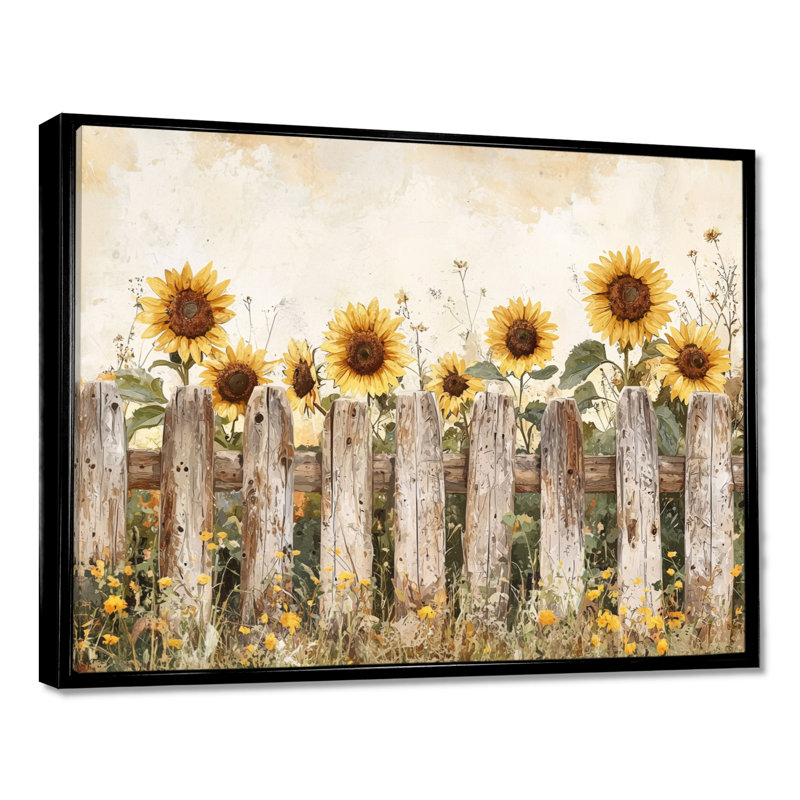 Dorathea tournesols le long de la clôture de la ferme II - tournesols, art mural, Noir, noir, noir, noir, H 16 po x l 32 po