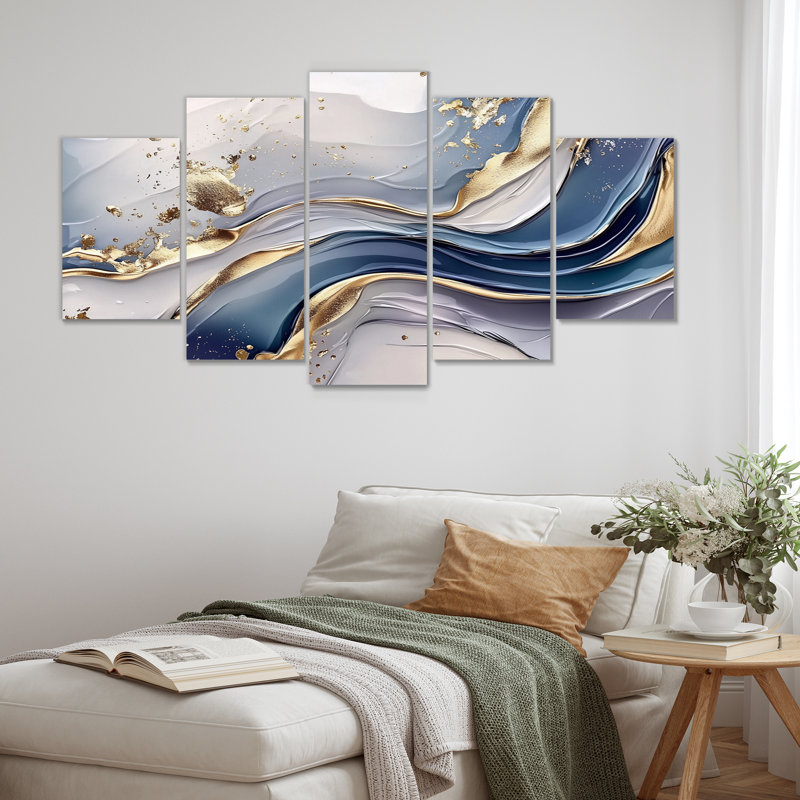Golden Silence of Minimal arble Waterfall II - Silence - Art mural moderne pour salon diamant