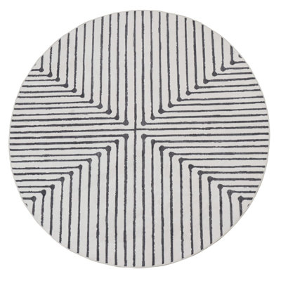 Nysa - Indoor, Machine Washable Area Rug - 5'3" Round Black Beige Home Carpet