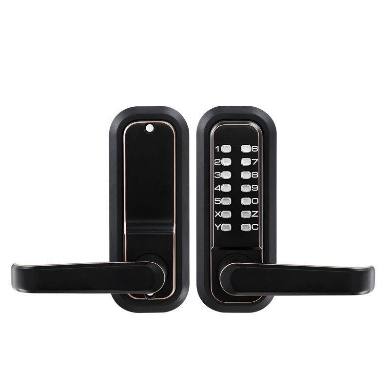 Verrouillage mécanique de porte d'entrée sans clé, mise à niveau 2.0 du code, code 4-7 chiffres, serrure de porte à bouton-poussoir simple face avec poignée, verrouillage automatique, pour l'intérieur ou l'extérieur, bronze huilé