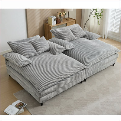Oversized 109.5"W 2-Seat Chaise Lounge Sofa Bed | Slate Gray Corduroy | 4 Adjustable Gears | Includes 4 Pillows | Wood Frame