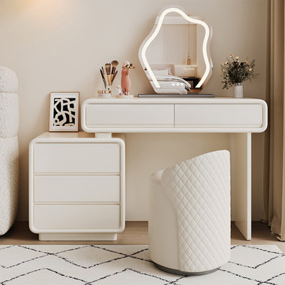 Coiffeuse avec miroir lumineux, 5 tiroirs, 1 chaise