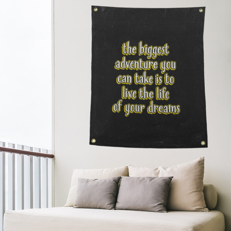 Tapisserie tableau noir en polyester le plus grand de la citation adventure, Jaune, H 36 po x l 26 po