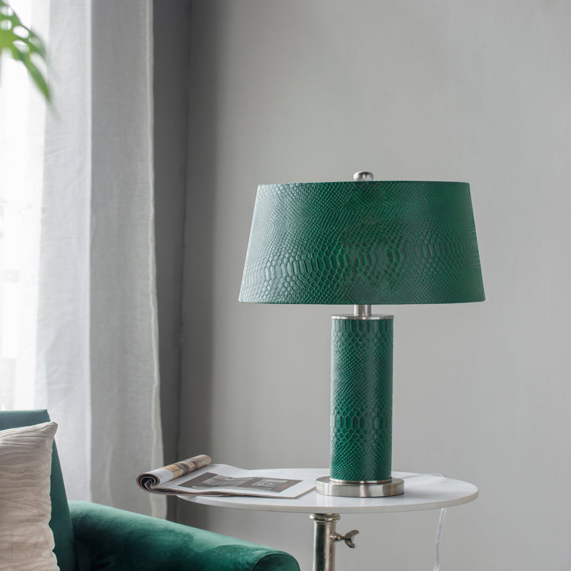 14x14x27" Leather Table Lamp