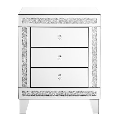 3 Silver Mirror Cabinet - 21.5" X 15.8" 26.8" Elegant Multi-Functional Storage For Bedroom, Living Room 21.5 Inch 15.8 26.8 With 3 Drawers Versatile & Area