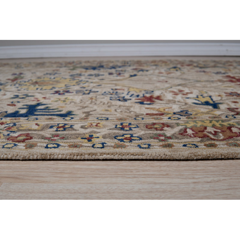 Ivory and Multicolor Hand-Tufted Wool 4' x 6' Area Rug