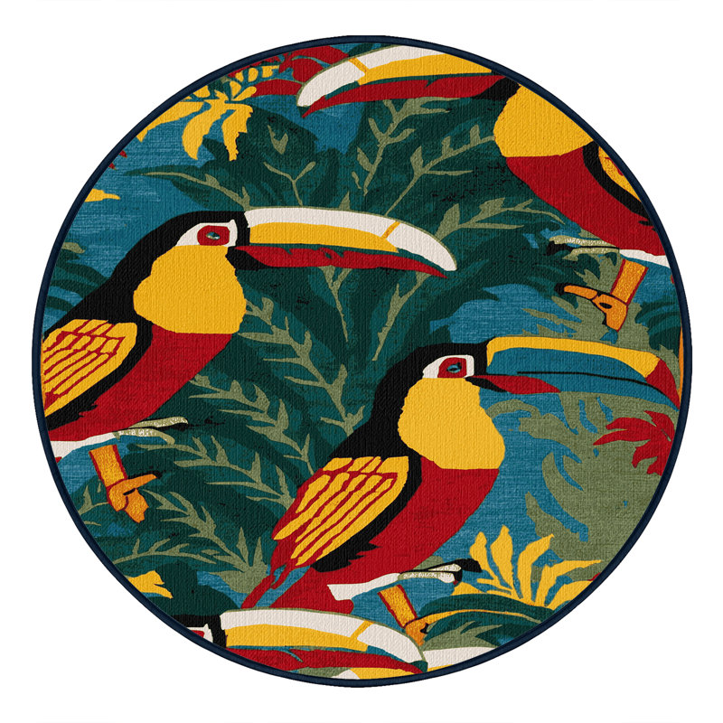 Washable Toucans Hawaiian Area Rug, Round 7'