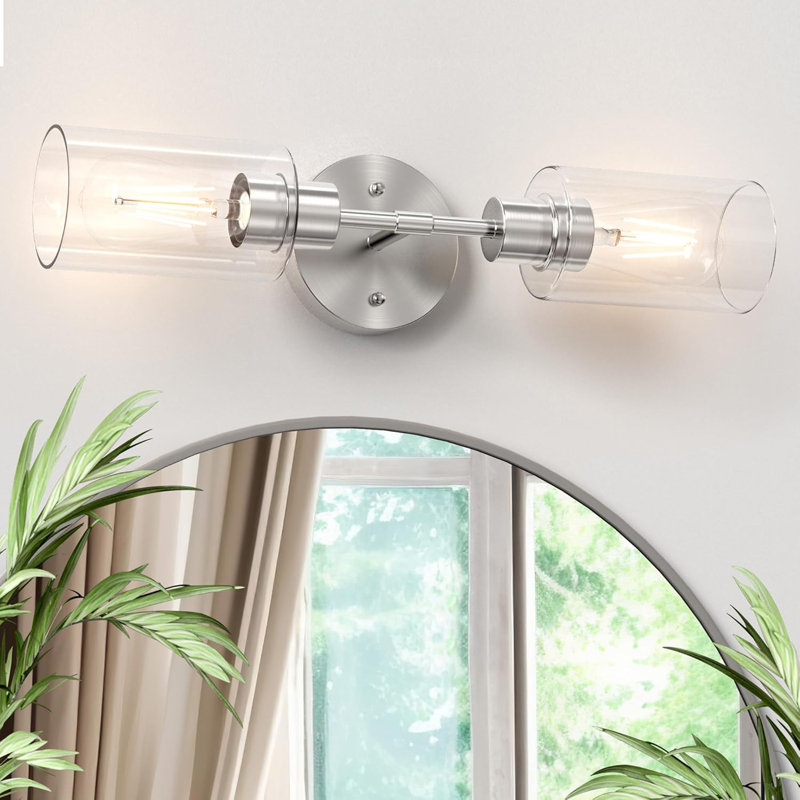 Espird 2-Light Bathroom Vanity Light Fixture With Clear Glass Shades, Wall Sconce For Over Mirror, Farmhouse Modern Design, Vertical Or Horizontal Mounting, E26 Base