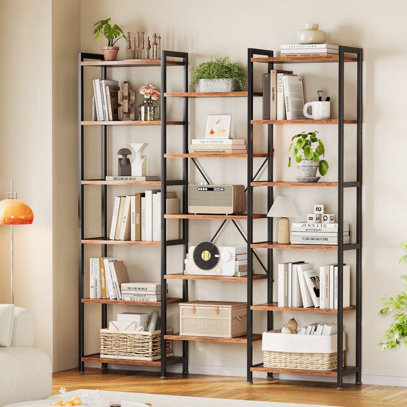Matteo Bookcases And Bookshelves Triple Wide 6 Tiers Modern Bookshelf,Etagere Bookshelf Open Display Shelves With Metal Frame For Living Room Bedroom Home Office
