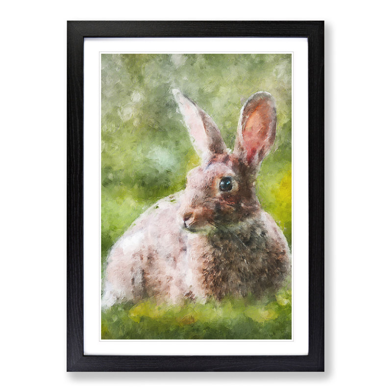 Rabbit In A Green Field - Single Picture Frame Print on MDF, Black Framed, 63cm H x 45cm W x 2cm D