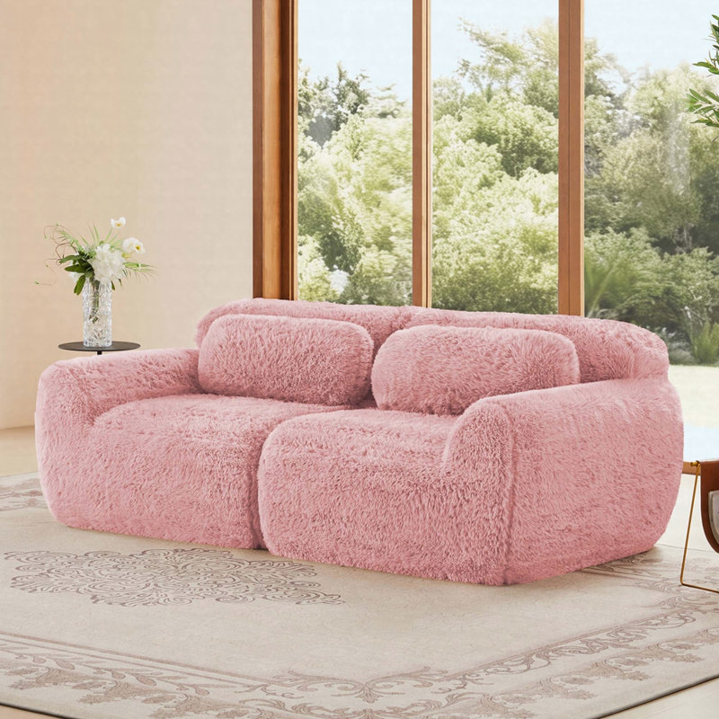 Boneless 2-Seater Modular Sofa With Plush Fabric And High-Density Sponge, Pink