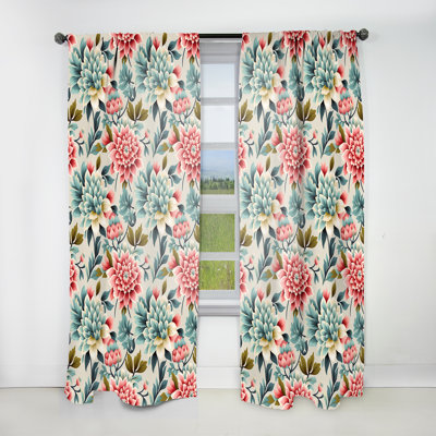 Ethno Damask Pink And Blue Ferns II - Damask Curtain - Velvet Room Darkening - 1 Panel