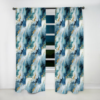 Blue White Oceanic Allure Marble Pattern I - Glam Curtain - Velvet Room Darkening - 1 Panel