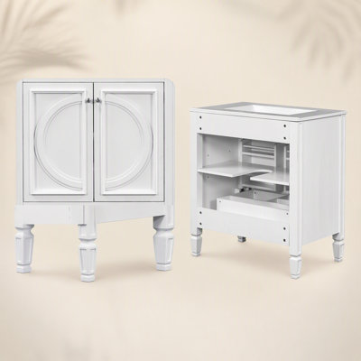 Meuble-lavabo 30 po avec lavabo, deux portes avec tablette, charnières de porte à fermeture en douceur, style rétro, blanc