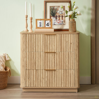 3 Drawers Drasser, 27.6'' Wide Modern Chest Of Drawers Curved Wave Design,Nightstand,Wood Drawer Organizer For Bedroom, Living Room, Hallway, ,27.6''W X 15.8''D X 27.4''H.