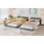 Lit double simple avec compartiments de rangement, lit simple au sol avec lumières et station de charge, lit convertible pour 2 enfants, gris-125669212