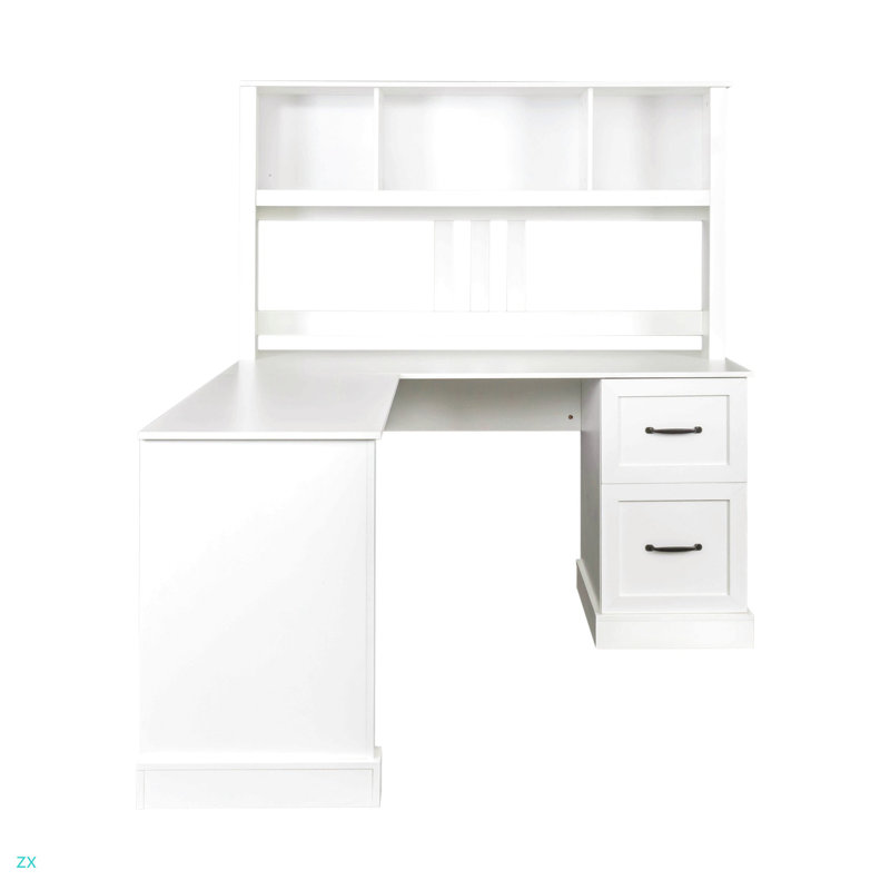 Bureau d'ordinateur à domicile avec huche, finition antique, Blanc