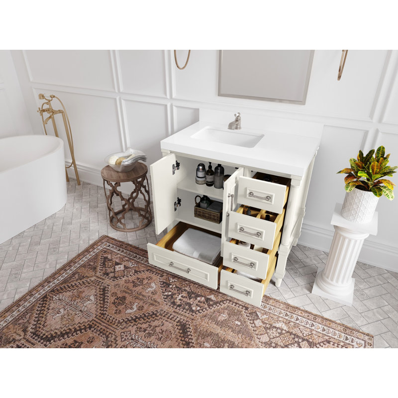 Meuble-lavabo simple 36 po avec comptoir en quartz Aberdeen, Noir Calacatta