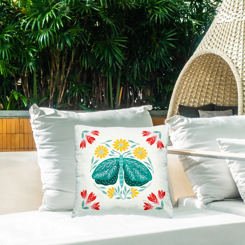 Coussin d'extérieur Green Folk Butterfly