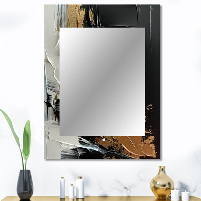 Imminent Bliss Bold texturé or et noir - peinture abstraite miroir, miroir mural doré unique, impression sur métal