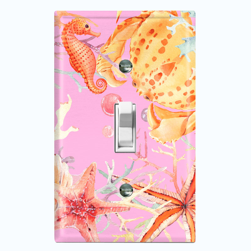 Jelly Fish Pink Party Dark Blue Nautical & Beach Themed 1 - Gang Toggle Light Switch Standard Wall Plate