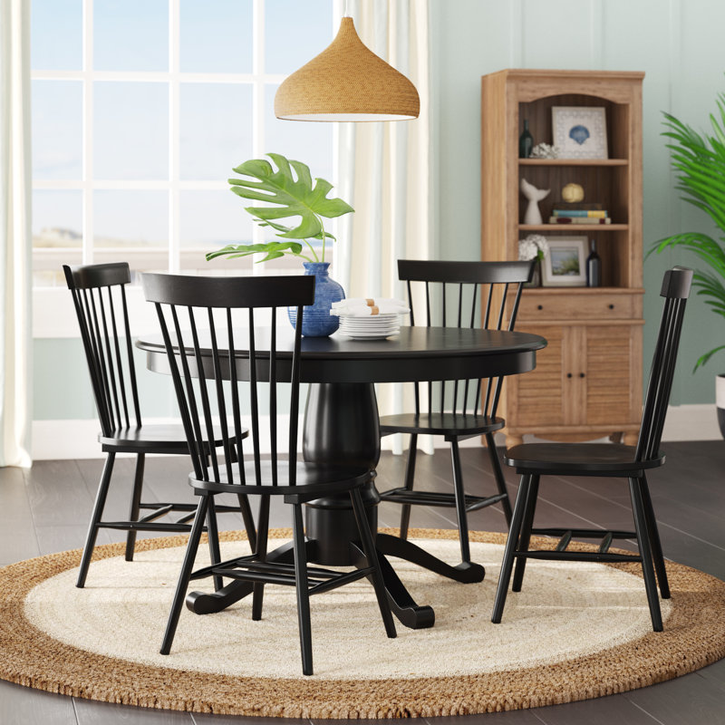 Aulii 4 - Person Pedestal Dining Set, Black, Black