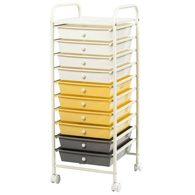 Eidson 10 Drawer Storage Drawer, White/Yellow/Black