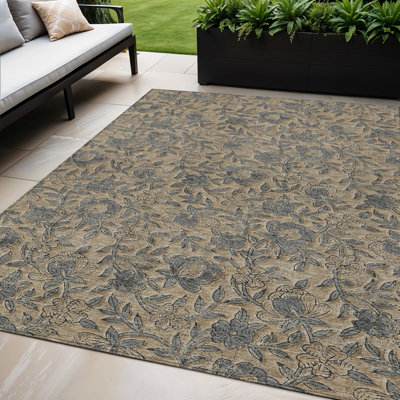 Tapis d'intérieur lavable à motif floral gris 5 pi x 8 pi