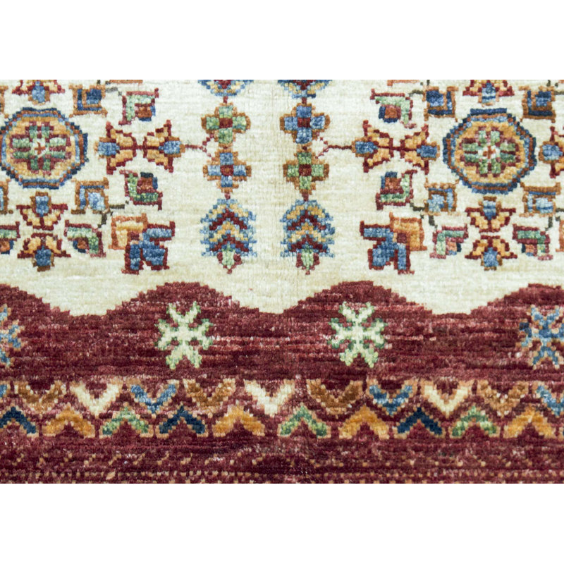 Tapis brun, bleu sarcelle et vert noué à la main de haute qualité