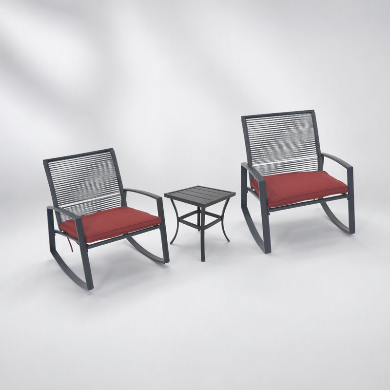Two Person Outdoor Patio Metal Rocking Bistro Conversation Set With Table For Relaxing