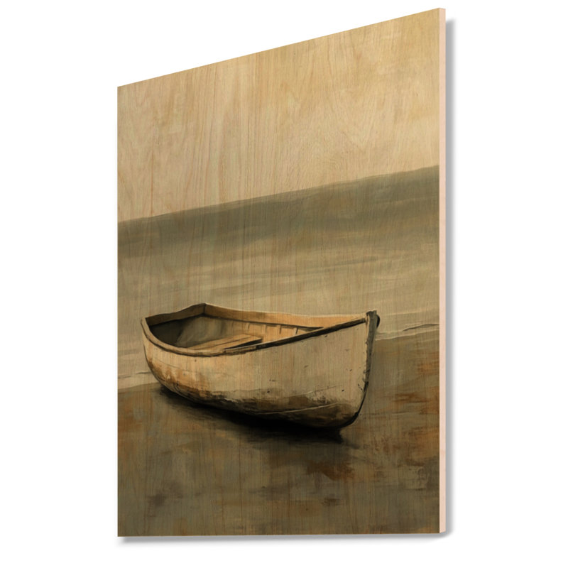 Barque à rames Quiet Harbor I - Décoration murale nautique crème, imprimée sur bois, H 40 po x l 30 po, Rectangulaire