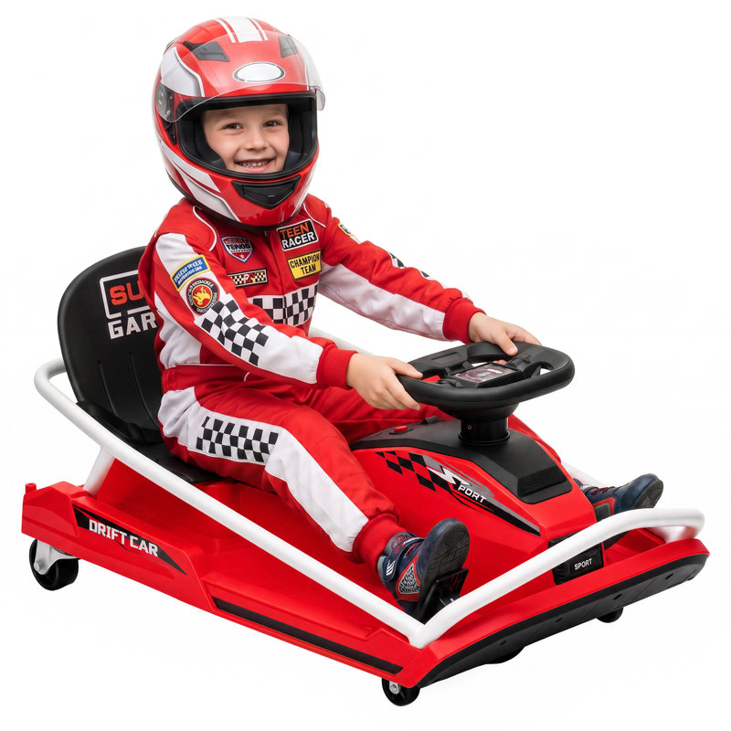 AIYAPLAY 24V Electric Go Kart for Kids with Drift Mode, Soft Start, Red