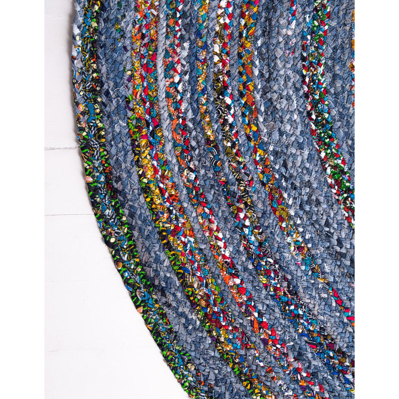 Tapis bleu tressé à la main Tullie, Rond 8 pi