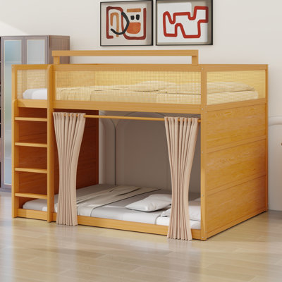 Lit superposé avec étagères de rangement, rideaux d'intimité et éclairage intégré pour les chambres partagées modernes