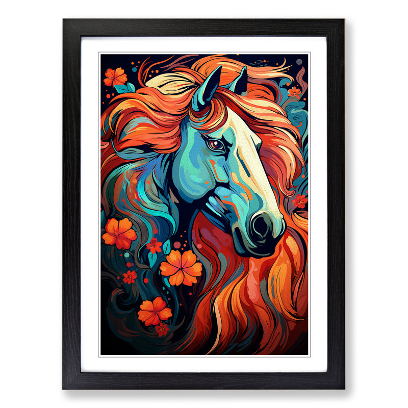 Horse Line No.2 - Framed Print, 34cm H x 25cm W x 2cm D, Black Framed